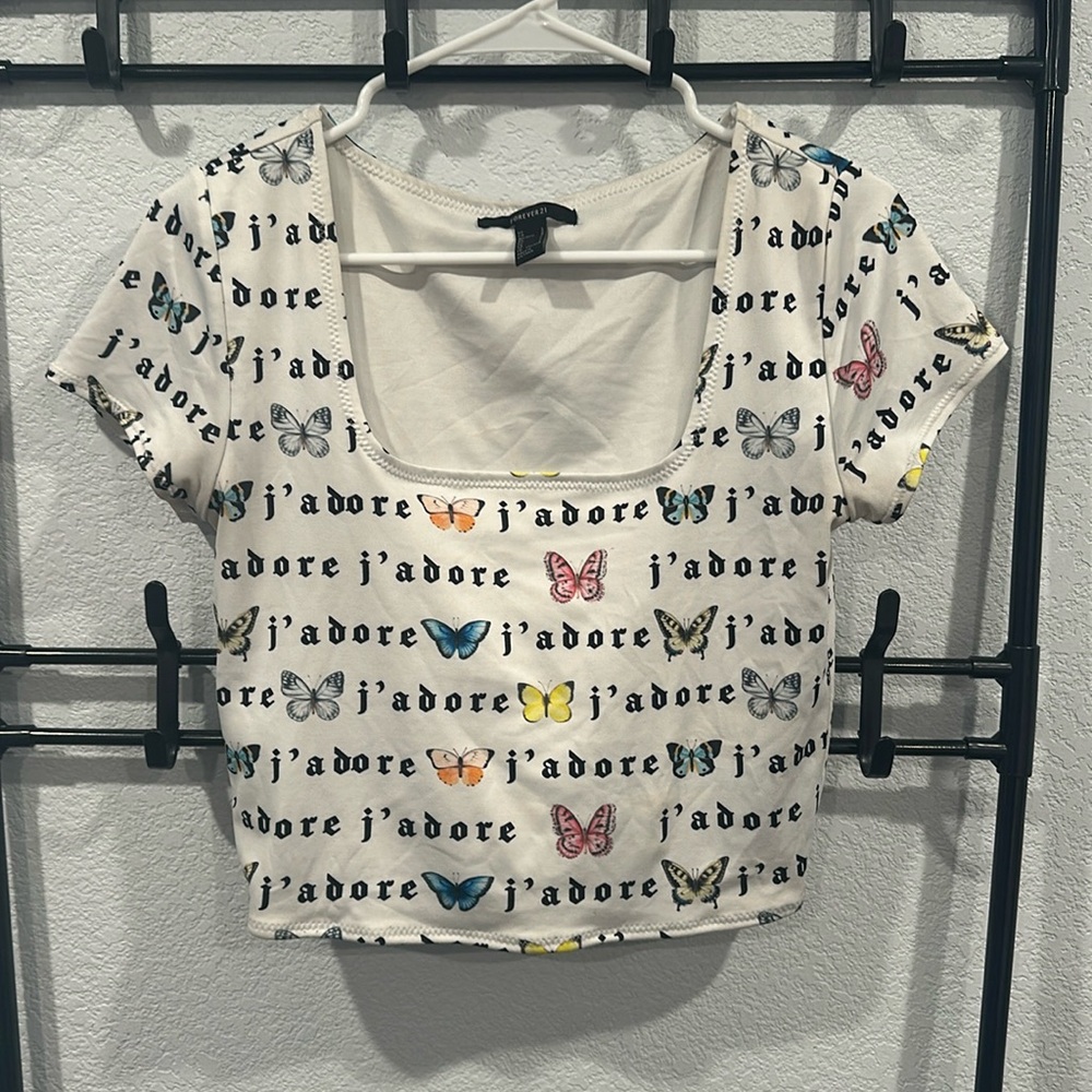 Forever 21 j’adore Butterfly Crop Top